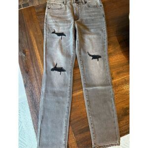 Free people Sandrine Rose high waisted destroyed gray skinny jeans.